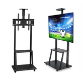 Heavy Duty Mobile Adjustable TV Stand with Wheels Rotatable for 30 to 75 Inch TVs with Media Shelf and AV Rack Universal Floor Mount Display Stand