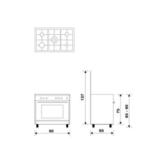 موقد غاز جليم جاز 5 شعلات 90×60 سم، GLSB9634RI01CU - ستانلس ستيل