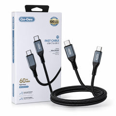 Go-Des 53-GD-UC619-4 1M USB-C to USB-C 60W PD Fast-Charging Nylon-Braided Cable with Data Synchronization, Reinforced Terminals and Tinned-Copper Core