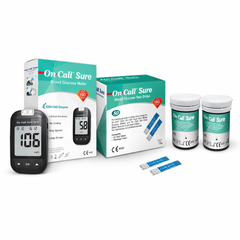 On Call Sure Digital Blood Glucose Meter and 100 Test Strips Combo Pack - ISO Certified for Home Blood Sugar Testing