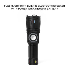 Multifunctional LED Emergency Flashlight with Built-in Bluetooth Speaker, 2000LM Bright Torch, 5400mAh Rechargeable Battery & Waterproof Design