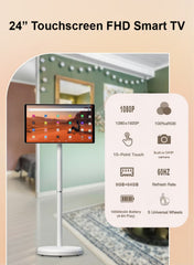 24” Touchscreen FHD Smart TV with Stand, Android 13, 6GB RAM + 64GB Storage, MediaTek MT8788 chipset with integrated GPU, 8MP Camera, 10000mAh Battery, Multi-Swivel Rotation & Remote