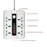 شريط تمديد طاقة عالمي 6 مقابس 3000 واط مع منفذي شحن سريع PD18W و4 منافذ USB 5V3A، حماية من الحمل الزائد، مفتاح رئيسي، غالق أمان للأطفال