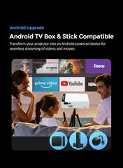 Full HD Smart Projector with 1080p Support, 170-Inch Display, Wireless Screen Mirroring, SharpVision Focus & Keystone Correction, Android TV Stick Compatibility, Remote Control & 30,000-Hour Lamp Life