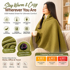 Premium USB Electric Heating Shawl Blanket 92 × 150 CM | 3-Level Temperature Control | Washable Soft Knitted Heated Throw | 5W USB Powered Warm Blanket for Home, Office & Travel