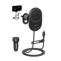 Anker MagGo Wireless Car Charger 15W (Pad, Built-In USB-C Cable 5ft ) With Car Charger 25W Black