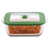 Borosil Square Borosilicate Glass Baking and Storage Dish with Green Airtight Lid, Microwave Oven Freezer Dishwasher Safe Food Container