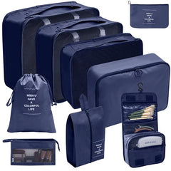 9-Piece Travel Packing Organizer Set with 3 Mesh Compression Packing Cubes, Shoe Bag, Underwear Bag, Hanging Toiletry Organizer, Cosmetic Pouch & Accessory Bag