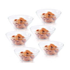 Borosil Venus Glass Katori Set of 6 – 170 ml | Scratch Resistant Microwave Safe Multipurpose Serving Bowls with Elegant Flared Design
