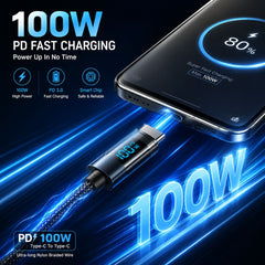 Go-Des GD-UC620 1.2M USB-C to USB-C 100W PD Fast-Charging Nylon-Braided Cable with Digital Power Display, Smart Chip and Data Synchronization