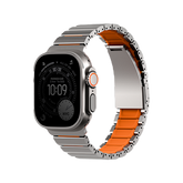 Uniq Strova Flex Self-Adjustable Steel Link Band for Apple Watch 49/46/45/44mm - Titanium Silver /Volt Orange