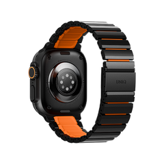 Uniq Strova Flex Self-Adjustable Steel Link Band for Apple Watch 49/46/45/44mm - Midnight Black/ Volt Orange