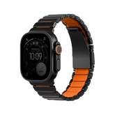 Uniq Strova Flex Self-Adjustable Steel Link Band for Apple Watch 49/46/45/44mm - Midnight Black/ Volt Orange