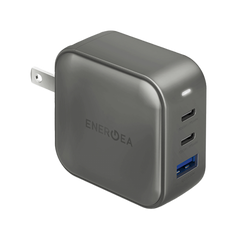 Energea TravelWorld 2-Port USB-C PD and 1-Port USB-A GaN 66W Travel Adapter - Gunmetal