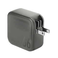 Energea TravelWorld 2-Port USB-C PD and 1-Port USB-A GaN 66W Travel Adapter - Gunmetal