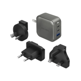 Energea TravelWorld 2-Port USB-C PD and 1-Port USB-A GaN 66W Travel Adapter - Gunmetal