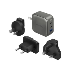 Energea TravelWorld 2-Port USB-C PD and 1-Port USB-A GaN 66W Travel Adapter - Gunmetal