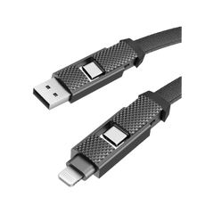 Bazic GoCharge Alucable 4 in 1 Input USB-A and USB-C to Output USB-C and Lightning Cable 1m - Black