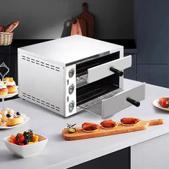 Double Tray Stainless Steel Electric Pizza Oven - 3.2KW - 50 x 48.5 x 35 cm