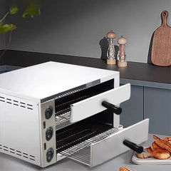 Double Tray Stainless Steel Electric Pizza Oven - 3.2KW - 50 x 48.5 x 35 cm