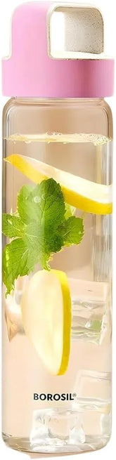 Borosil Neo 550ml Borosilicate Glass Water Bottle with Leakproof Airtight Lid, Fridge Safe Wide Mouth Clear Bottle