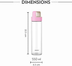 Borosil Neo 550ml Borosilicate Glass Water Bottle with Leakproof Airtight Lid, Fridge Safe Wide Mouth Clear Bottle