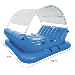 Bestway Rock-N-Shade Inflatable Floating Island for 4 Adults with Canopy, Built-in Cooler, Music Sound Box & Swim-Up Balance Ring – 2.72m x 1.96m