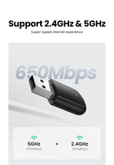 UGREEN AC650 11ac Dual-Band Wireless USB Adapter black