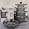 OSFE 12 PCS Aluminum Nonstick Granite Cookware Set (32, 28, 24, 20 cm Pots, 28 cm Pan with 2 Pcs of Utensil Tools) - Grey