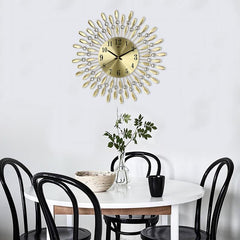 Modern Decorative Sunburst Wall Clock with Crystal Accents & Bold Numerals – Quartz Silent Sweep Movement for Living Room, Bedroom & Office