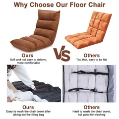 Adjustable 5-Position Folding Floor Chair with Removable Lumbar Support Pillow, Washable Zipper Cover, Thick High-Density Cushioning & Reclining Backrest for Reading, Gaming, Working, Meditation & Relaxation