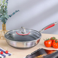 7-Layer Non-Stick Stainless Steel Cooking Pot with Induction Base, Honeycomb Texture & Anti-Oil Smoke Technology – 34CM Deep Stir Fry Cookware