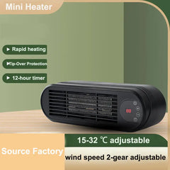 Personal Portable PTC Mini Heater with LCD Display, Intelligent Temperature Control, Remote Control & 12-Hour Timer for Bedroom, Study, and Bathroom - 1000W