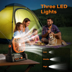 CCGIRU 20000mAh Rechargeable Portable Camping Fan with RC, Adjustable Speed, 3-Level LED Light, 2H/4H/6H Timer, Adjustable Rotation, Hanging Hook, Wireless Charging, USB Output & Type-C Input