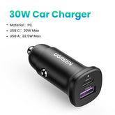 UGREEN 30W 2-Port Fast Car Charger (Space Grey)