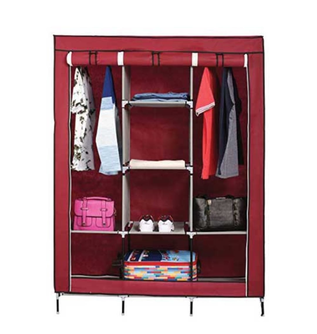 Portable Foldable Clothes Storage Wardrobe with 2 Hanging Compartments & 8 Storage Shelves