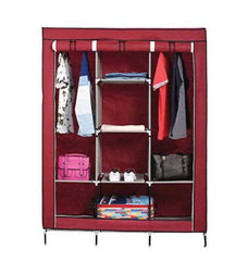 Portable Foldable Clothes Storage Wardrobe with 2 Hanging Compartments & 8 Storage Shelves