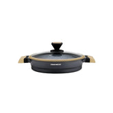 Daewoo 28 cm Shallow Granite Casserole with Lid - Black & Brwon