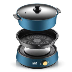 RAF R.5318 1350W 2-in-1 Multifunction Electric Cooker 4L Non-Stick Hot Pot & Grill with Auto Thermostat Control Tempered Glass Lid Detachable Electric Frying Pan