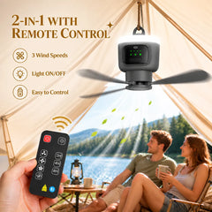 FS-6P 45 CM 9W Rechargeable Portable Hanging Ceiling Fan with 12000mAh Battery, RC, 3 Speeds, Night Light, 2/4/8H Timer, Detachable Blades & Type-C Charging