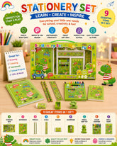 17 PCS Dinosaur Cartoon Stationery Set with Notebook, Crayons, Diary, Scale, Eraser, Sharpener, Pencils & Storage Box for Kids