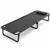 Heavy Duty Foldable Camping Bed 190 x 72 x 28 CM with 150Kg Load Capacity, Steel Frame, Oxford Fabric, Elastic Strap Pillow, Blanket & Eye Mask for Indoor & Outdoor Use