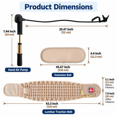 Inflatable Lumbar Traction Belt with Adjustable Air Column Support, 110–116 CM Extendable Belt, 13–20 CM Expandable Width, Hand Pump, Extension Belt & Air Release Valve