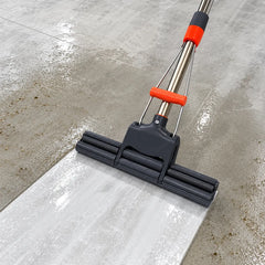38 CM Wide Self-Wringing PVA Sponge Floor Mop with Double Roller Squeeze System, 100–120 CM Adjustable Telescopic Handle & High Absorption Cleaning Head