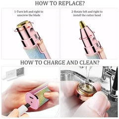 2-in-1 Rechargeable Electric Eyebrow Trimmer & Facial Hair Shaver for Women with 360° Precision Trimming, Dual Interchangeable Heads, LED Light & USB Charging