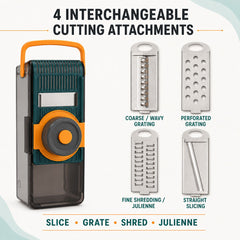 4-in-1 Multi-Function Vegetable Cutter & Slicer with 4 Interchangeable Stainless Steel Blades, Safety Hand Guard, Peeler & Storage Box for Kitchen