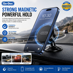 Go-Des GD-HD602 360° Rotating Magnetic Car Phone Mount Holder with Strong Adhesive Dashboard Base, Powerful Magnetic Grip and Adjustable Viewing Angle