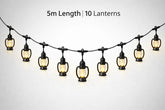 Electric Lantern Style Decorative String Lights 5M Outdoor Hanging Light Set with 10 Vintage Lantern Bulbs, EU Plug Powered Patio Garden Party Lights Warm LED