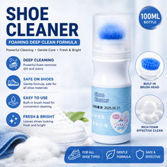 100ml Shoe Cleaning Solution with Built-In Brush, Press & Brush Applicator for Sports, Leather, Canvas & White Shoes