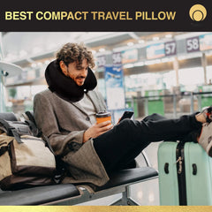 Premium Ergonomic Memory Foam Travel Neck Pillow with Therapeutic Neck Support, Soft Washable Hypoallergenic Fleece Cover & Snap Button Closure for Plane, Car, Bus, Train, Office & Home - 23 x 30 cm